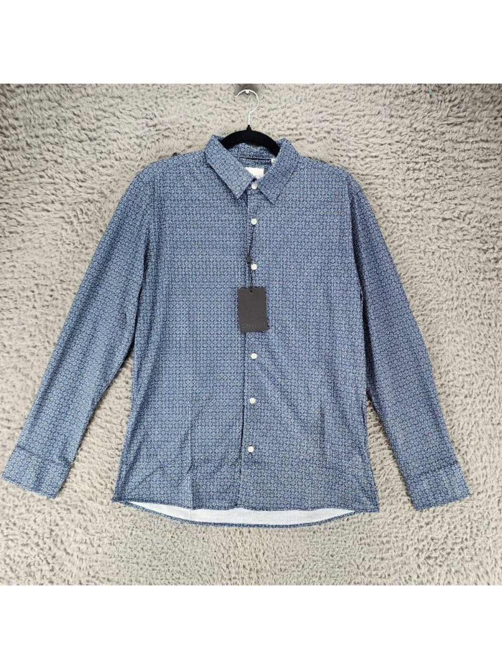 Stitch Note Shirt Mens Small Blue Stretch Polyester Long Sleeve Button *NWT*